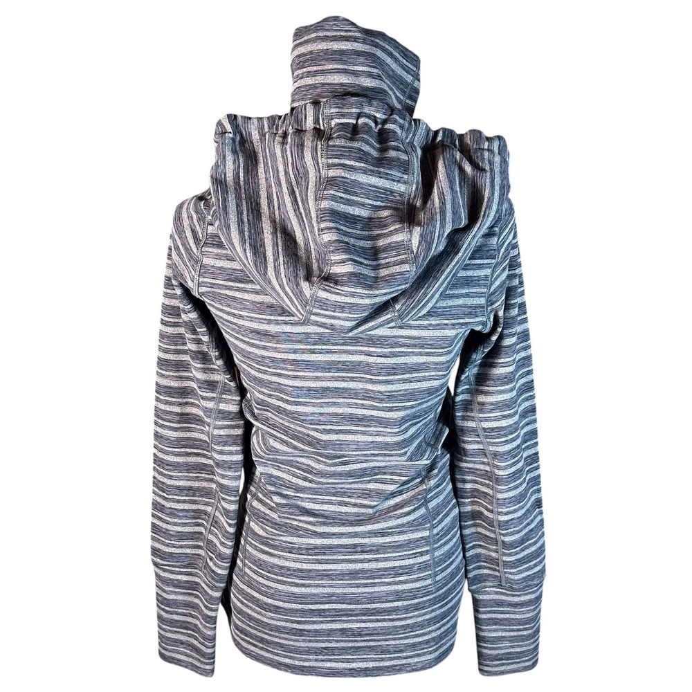 Lululemon Stride Hoodie Women Size 6 Gray Striped Full Zip Thumbholes - Picture 3 of 9